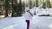 играют в снежки в лесу зимой